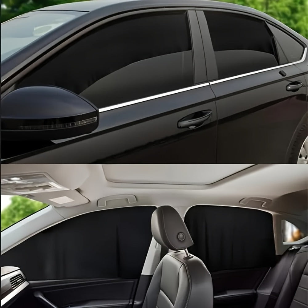Car Sunshade Magnetic 4-Piece Set with 8 Magnets | Black Mesh UV Protection Window Blocker, Privacy Screen, Easy Install