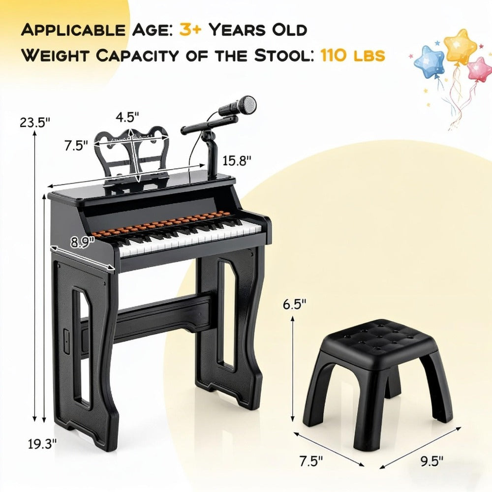 Kids Piano Set 37 Keys with Microphone, Detachable Music Stand & Stool, 22 Demos 8 Tones 8 Percussion Effects