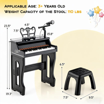 Kids Piano Set 37 Keys with Microphone, Detachable Music Stand & Stool, 22 Demos 8 Tones 8 Percussion Effects