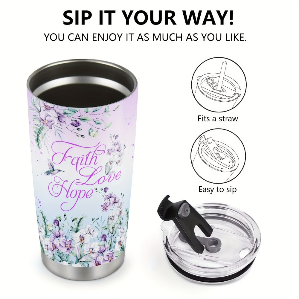 Hummingbird Flower Vacuum Insulated Travel Tumbler 20oz – Gift for Mom Grandma Sister Daughter Birthday Valentine's Day