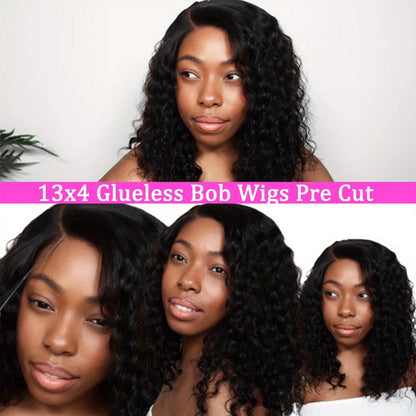 Glueless Bob Wig Human Hair 13x4 Pre Cut Lace 200% Density Wear and Go Deep Wave Body Wave Pre, for Home, Travel and Salon Hair Styling