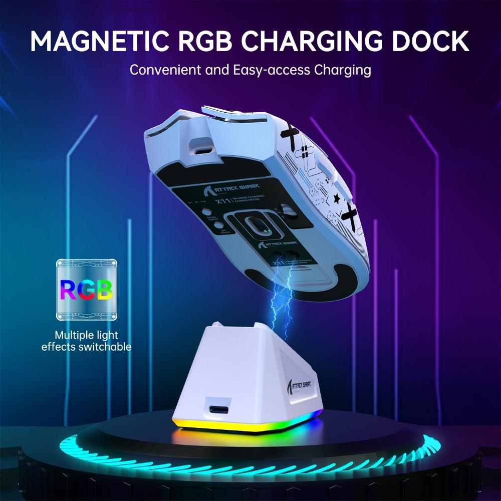 ATTACK SHARK X11 Wireless Gaming Mouse with RGB Charging Dock, Tri-Mode 2.4G/USB-C, PAW3311 Sensor