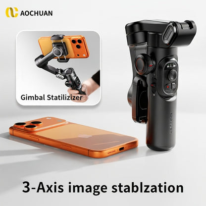 AOCHUAN Foldable 3-Axis Gimbal Stabilizer with Extendable Pole & Panoramic Gesture Control, AI Face Tracking Phone Gimbal