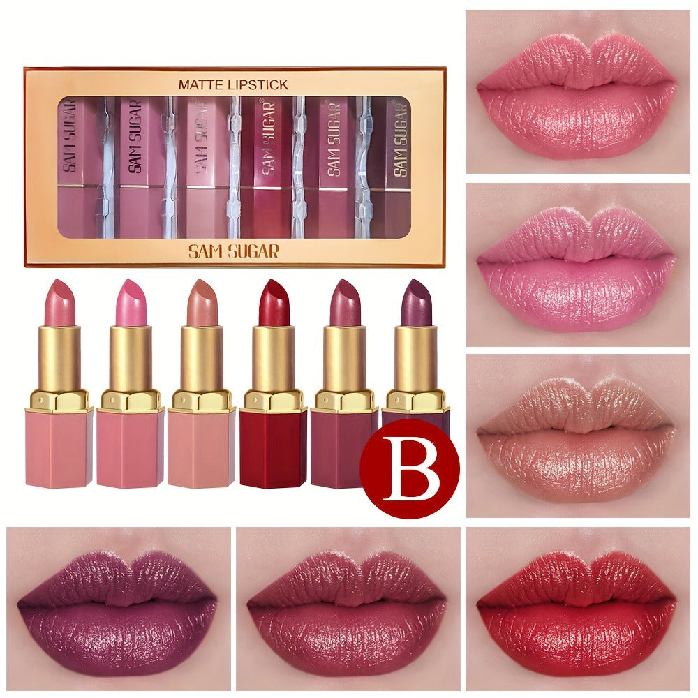 Lip Gloss Set 6pcs Velvet Finish Shiny Lip Color Collection, for Makeup, Travel and Everyday Vanity Use