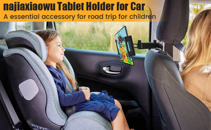 Car Headrest Tablet Mount 2-Pack – 360° Rotating Adjustable Holder for iPad & Tablets 5.5–18.4 Inch, Soft Sponge Padding