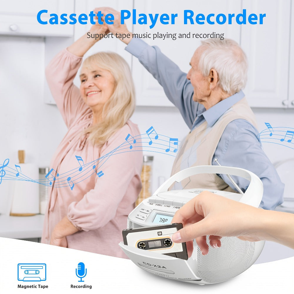 CD Cassette Player Boombox Combo with AM/FM Radio, Remote Control, LCD Display, AUX USB Earphone Jack