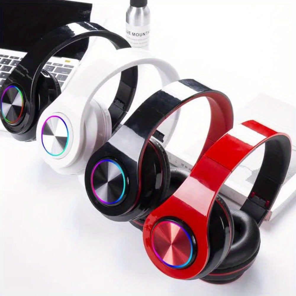 LED Light Over-Ear Wireless Headphones Deep Bass Subwoofer, Active Noise Cancelling Foldable Headset Bluetooth 5.3