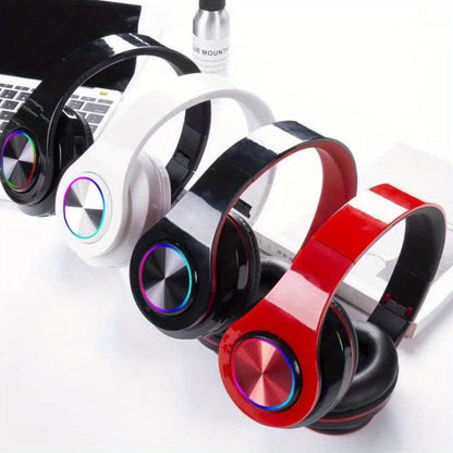 LED Light Over-Ear Wireless Headphones Deep Bass Subwoofer, Active Noise Cancelling Foldable Headset Bluetooth 5.3