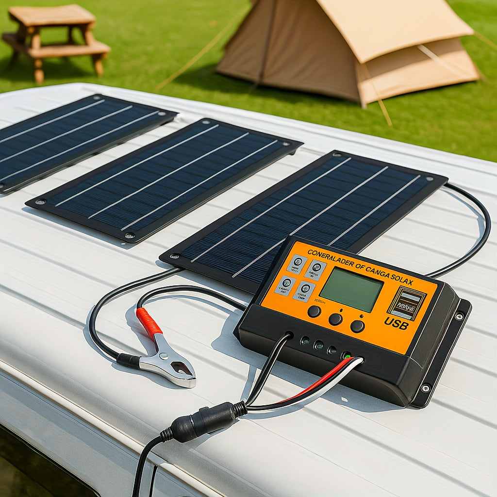 Solar Panel Kit Monocrystalline High Efficiency with 100A Charge Controller Extension Cable Battery Clip Complete Off-Grid System for RV