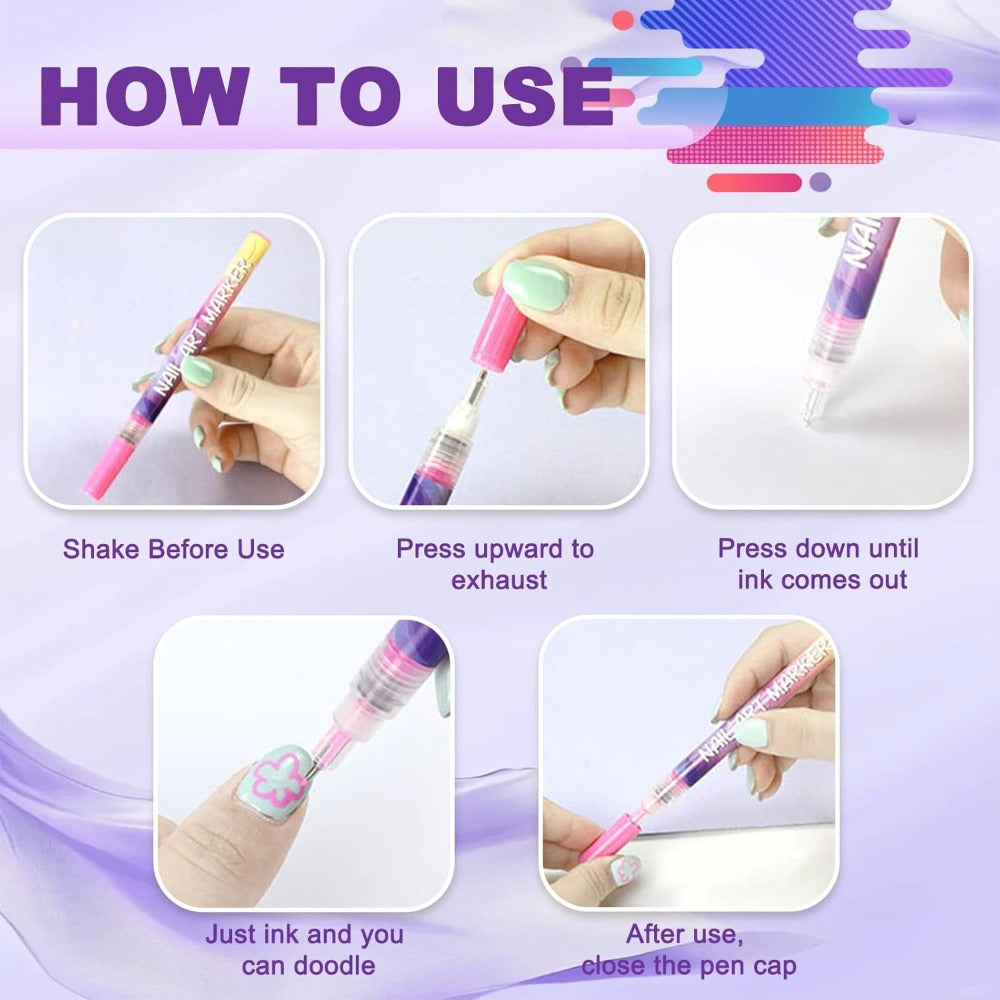 Nail Art Pens 12-Piece Water-Based Marker Set with 0.5mm Fine Tips for Lines and Small Decorative Details
