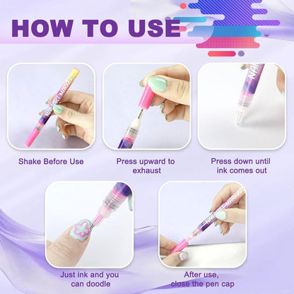 Nail Art Pens 12-Piece Water-Based Marker Set with 0.5mm Fine Tips for Lines and Small Decorative Details