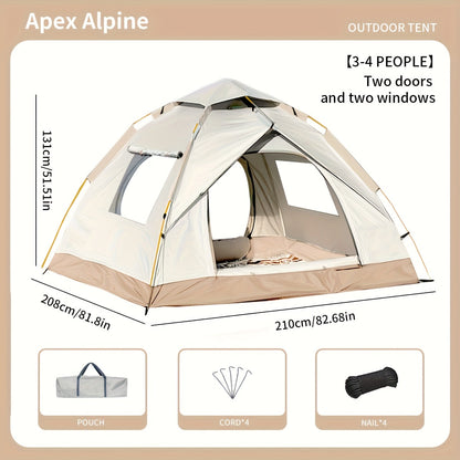 Camping Tent Automatic Pop-Up with Double Doors, Polyester Body and Four Size-Window Configurations