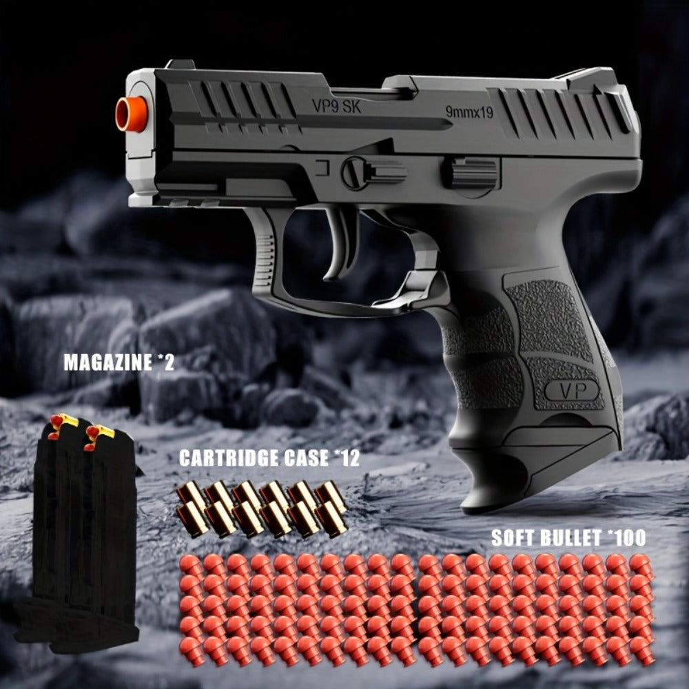 VP9 Bullet Toy Gun Pistol with Shell Ejecting System, Upgraded Semi-Auto Foam Blaster for Boys, Outdoor Shooting Game