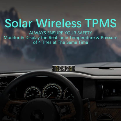 Solar TPMS Tire Pressure Monitoring System – Solar & USB Charging, 5 Alarm Modes, Color Display for 4-Wheel Vehicles