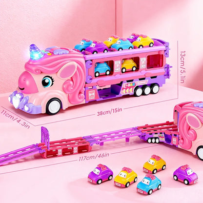 Pink Unicorn Monster Truck Track Set with 8 Princess Cars, Lights & Sounds with the Listed Color, Size or Set Options for Everyday Use