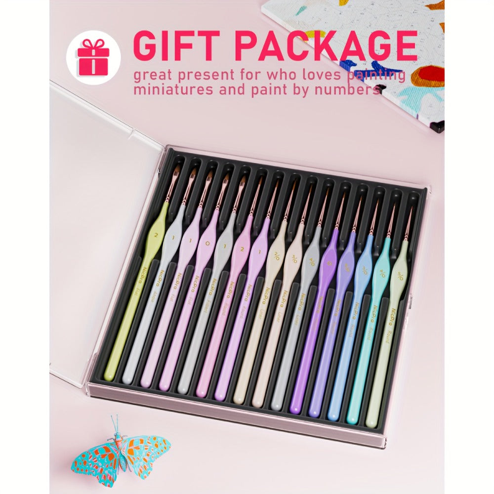 Miniature Paint Brush Set 15 Piece with Case, Micro Fine Detail Brushes for Acrylic, Oil, Watercolor