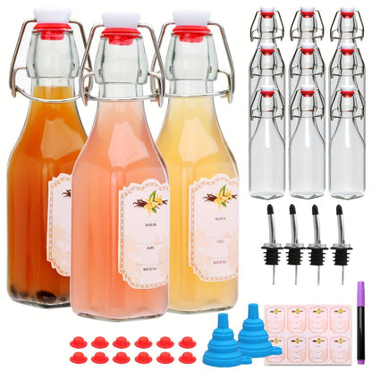 Glass Bottle Set Kitchen Organizer 8 oz Clear Swing-Top Bottles in 6-, 9- or 12-Piece Packs