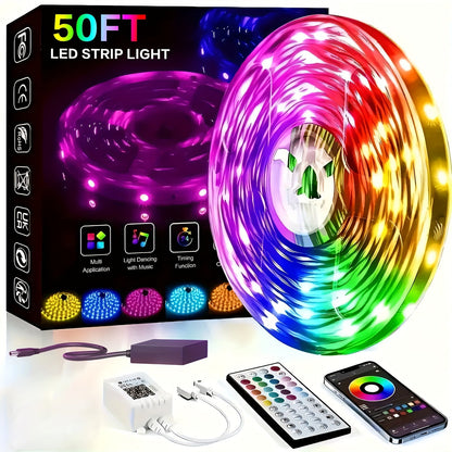 RGB LED Strip Light Kit in 50ft to 260ft Lengths with Color Modes, Dimming and 44-Key Remote