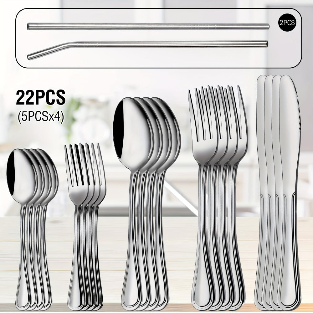 Stainless Steel Flatware Sets in 20–72 Piece Silver, Black or Gold Configurations with Exact Checkout Options