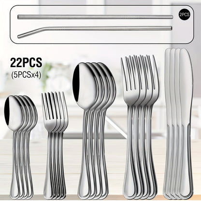 Stainless Steel Flatware Sets in 20–72 Piece Silver, Black or Gold Configurations with Exact Checkout Options