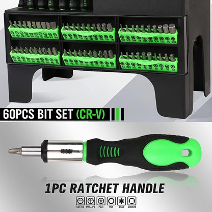 Screwdriver Organizer Set with 69- or 118-Piece Rack Configurations in Green, Red or Orange and Blue