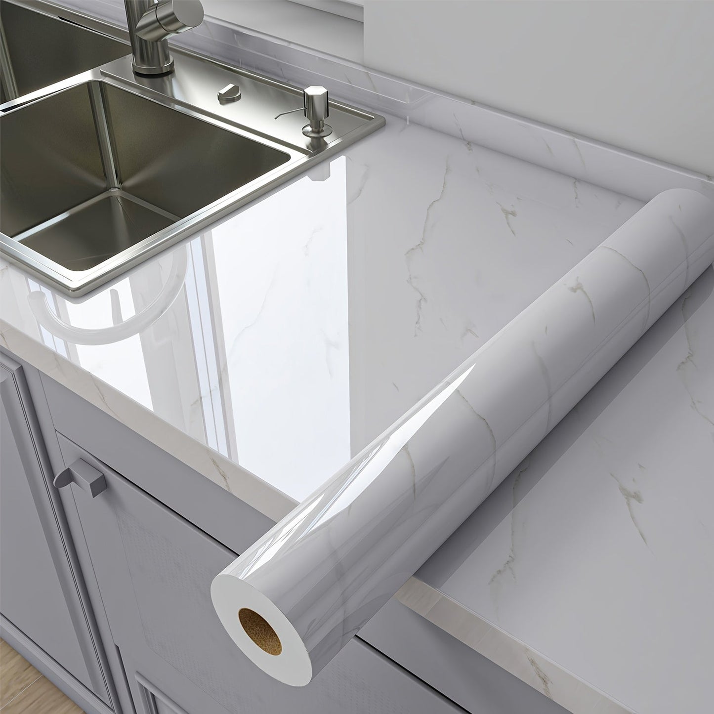 Marble Peel and Stick Wallpaper Roll – Oil-Proof Self-Adhesive Wall Contact Paper for Kitchen Backsplash Bathroom Countertop