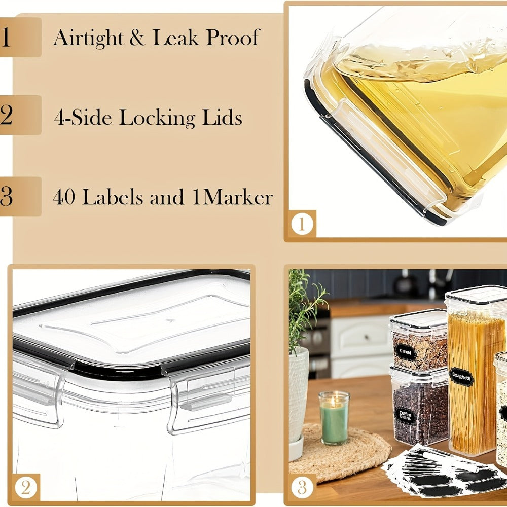 Pantry Canister Food Storage Organizer 64-Piece Plastic Set with Labels and Marker for Kitchen and Pantry Organization
