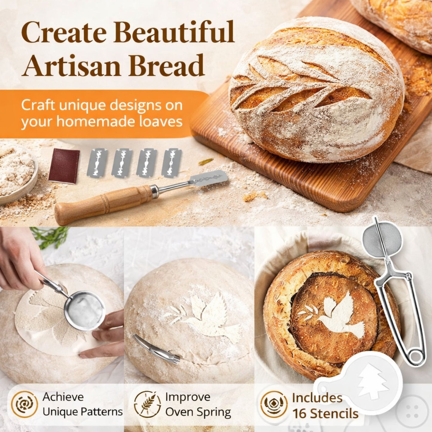 Sourdough Bread Proofing Basket Set 9 & 10 Inch – Banneton Bread Basket Kit with Danish Dough Whisk, Bread Lame, Dough Scrapers