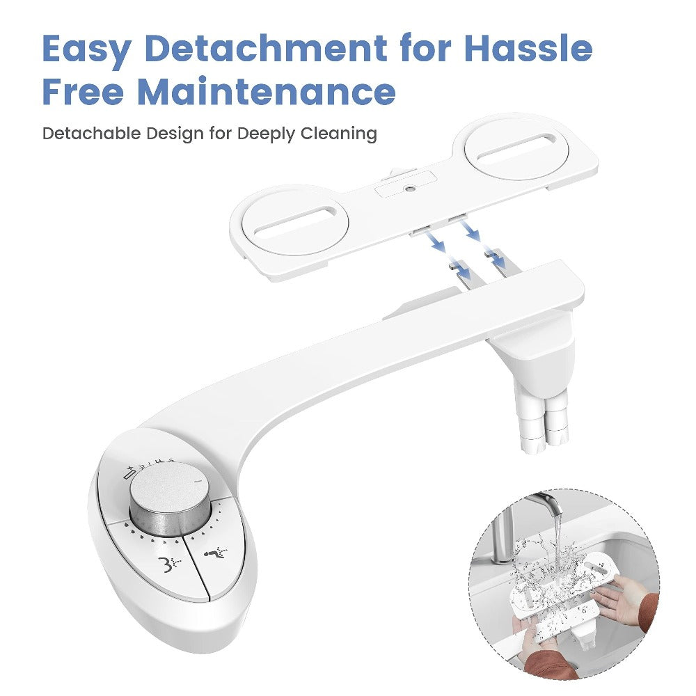 Ultra-Slim Non-Electric Bidet Attachment for Toilet, Self-Cleaning Dual Retractable Nozzles, Adjustable Water Pressure, Fresh Water Sprayer