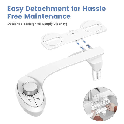 Ultra-Slim Non-Electric Bidet Attachment for Toilet, Self-Cleaning Dual Retractable Nozzles, Adjustable Water Pressure, Fresh Water Sprayer
