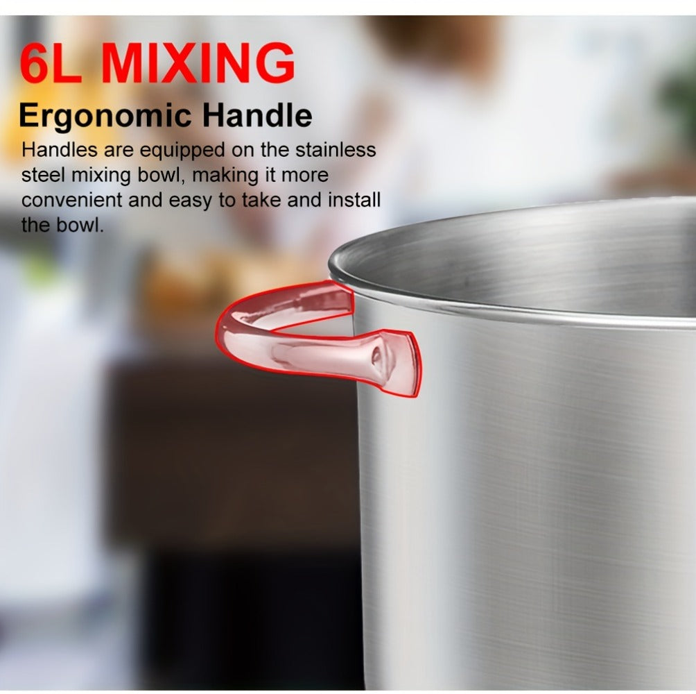 Stand Mixer 1200W 6L Stainless Steel Bowl - Kitchen Food Stand Mixer with Dough Hook, Whisk & Beater