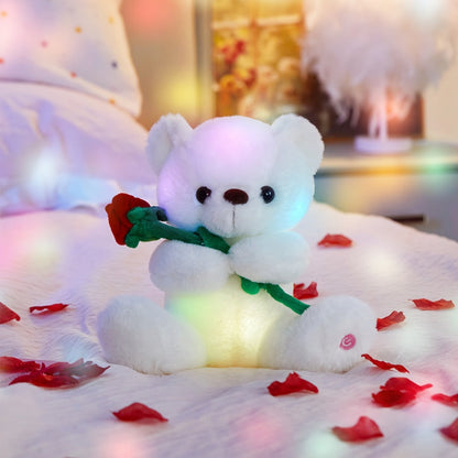 Rose Bear Plush with LED Light Glowing White Bear with Flowers Romantic with the Listed Color, Size or Set Options for Everyday Use