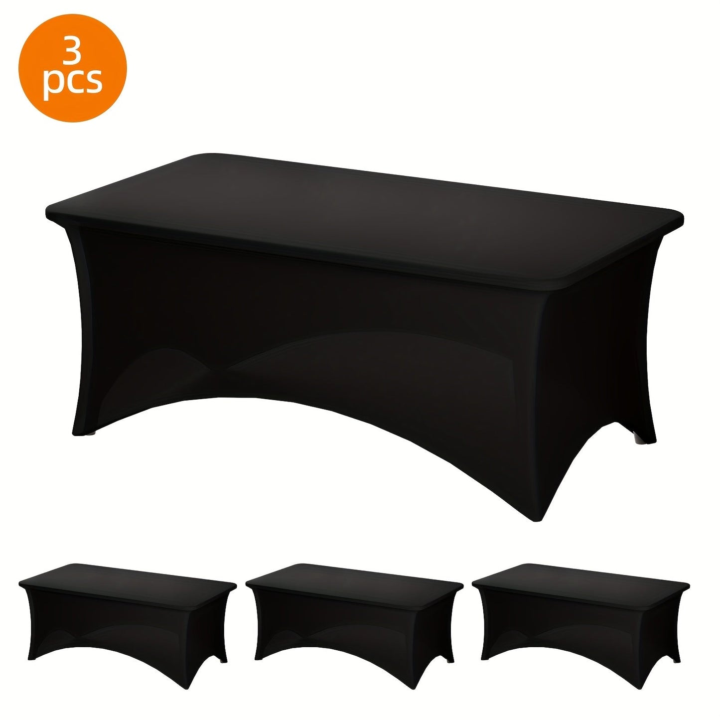 Spandex Stretch Fitted Tablecloths 2pcs 3pcs – 4ft 6ft 8ft Rectangular Elastic Table Covers, Wrinkle-Resistant in Black & White for Wedding