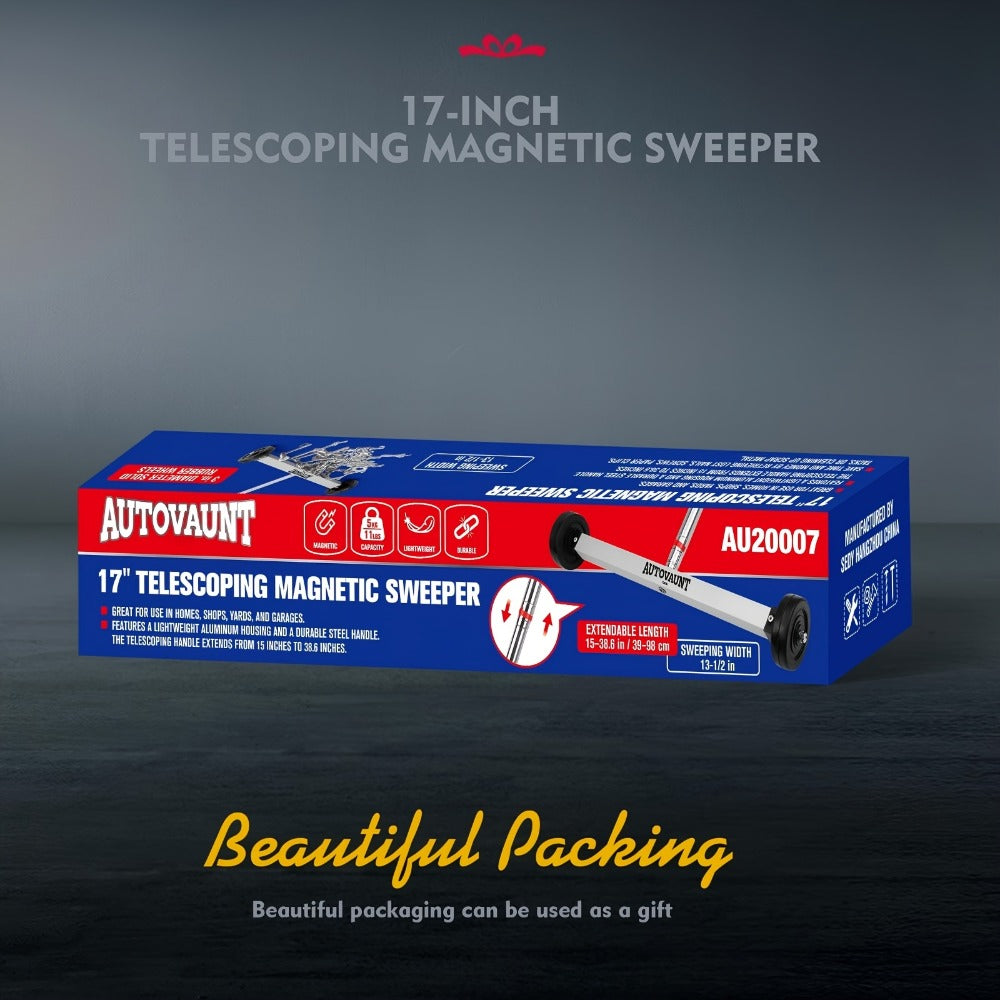 Rolling Magnetic Sweeper 17-Inch with Wheels – Heavy Duty 8.8lb Capacity Telescoping Adjustable Handle 15–38 Inch Picks Up Screws Nails Nuts