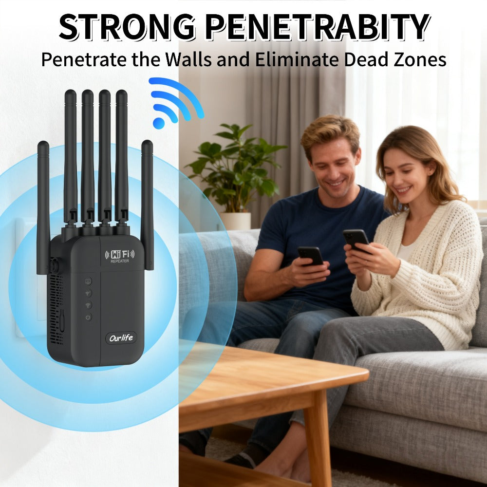 AC1200 WiFi Signal Booster 1200Mbps Dual Band 2-Pack, WiFi Extender Repeater 2.4GHz & 5GHz, Up to 10000 Sq Ft Whole Home Coverage