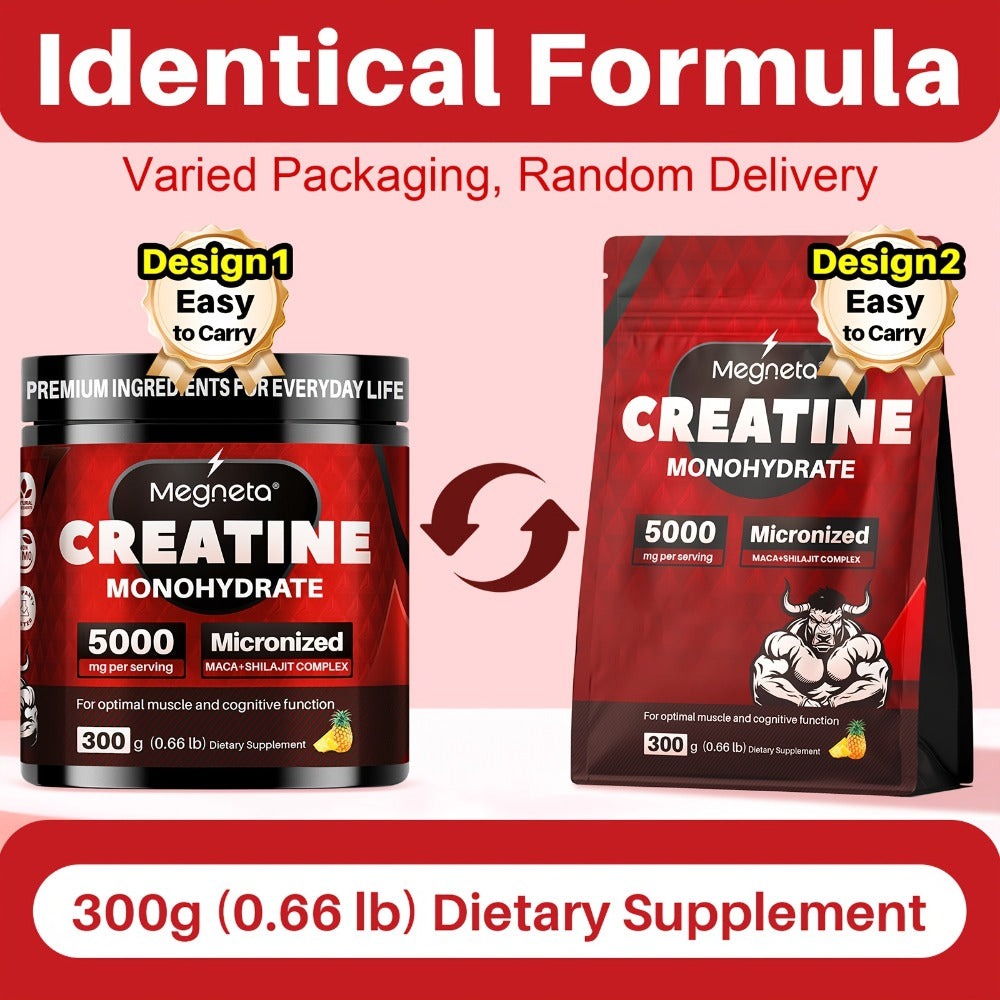 Micronized Creatine Monohydrate Powder 300g, 5000mg Per Serving, 60 Servings, Strength, Power & Focus Formula