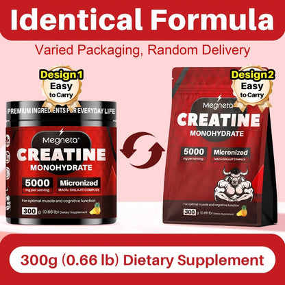 Micronized Creatine Monohydrate Powder 300g, 5000mg Per Serving, 60 Servings, Strength, Power & Focus Formula