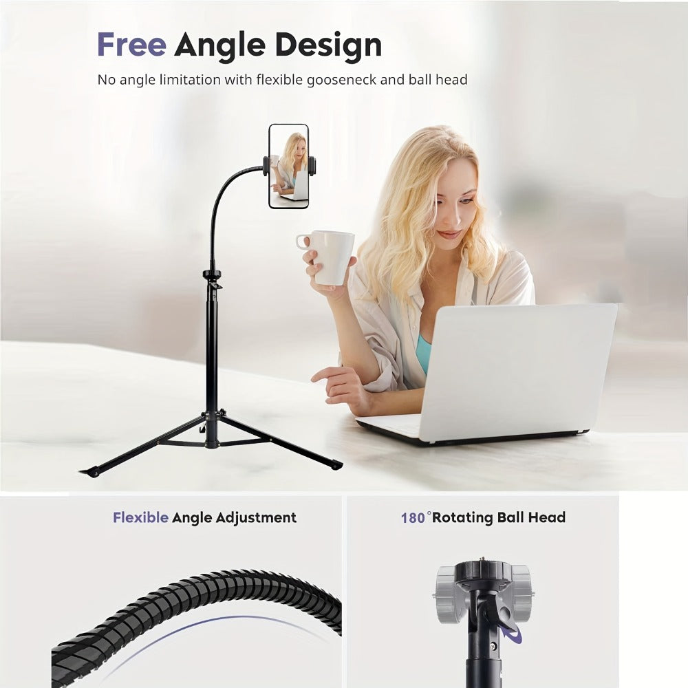 63 Inch Gooseneck Phone Tripod Adjustable with 360° Flexible Neck & Universal Phone Holder, Portable Camera Stand for Content Creators