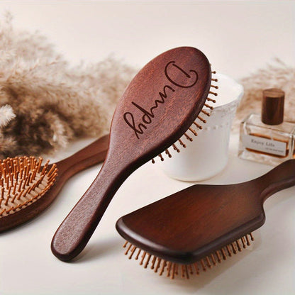 Personalized Engraved Wooden Hairbrush Custom Curly Styling Brush Square Oval Shape Gift, for Home, Travel and Salon Hair Styling