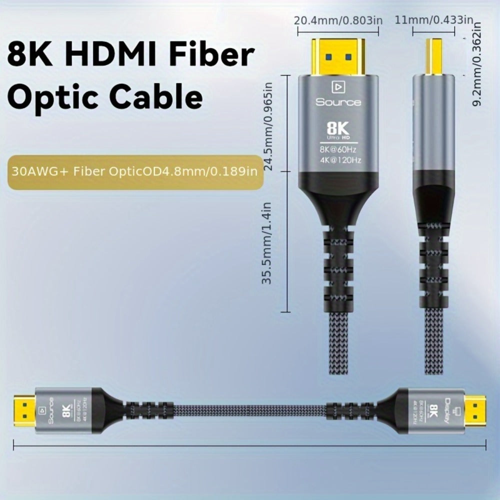 Long Fiber Optic HDMI Cable 32FT 50FT 65FT 100FT, HDMI 2.1 48Gbps 8K60Hz 4K120Hz HDR eARC HDCP 2.2 Slim Braided Cord