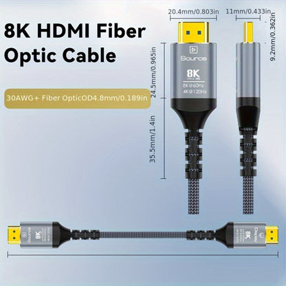 Long Fiber Optic HDMI Cable 32FT 50FT 65FT 100FT, HDMI 2.1 48Gbps 8K60Hz 4K120Hz HDR eARC HDCP 2.2 Slim Braided Cord