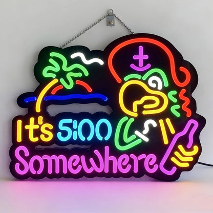 Neon Light Sign Beer O'Clock It's 5 O'Clock Somewhere Bar Sign LED Wall Decor for Man Cave Home Bar Pub Game Room Party Birthday Bedroom