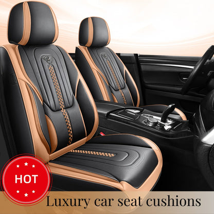 Contoured Front Car Seat Cushion Covers with Headrest Pads in Four Two-Tone Color Option Sets