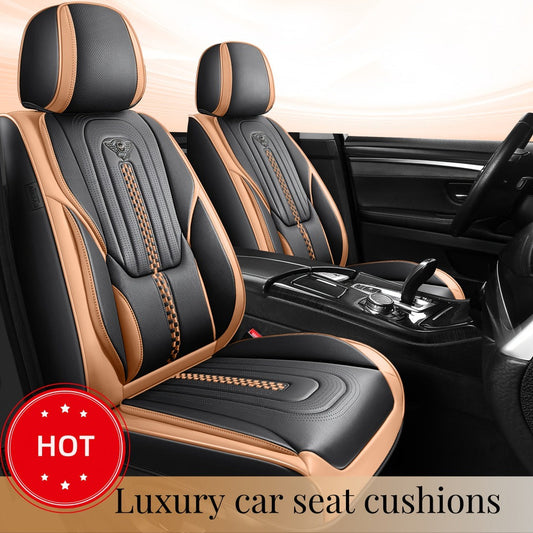 Contoured Front Car Seat Cushion Covers with Headrest Pads in Four Two-Tone Color Option Sets