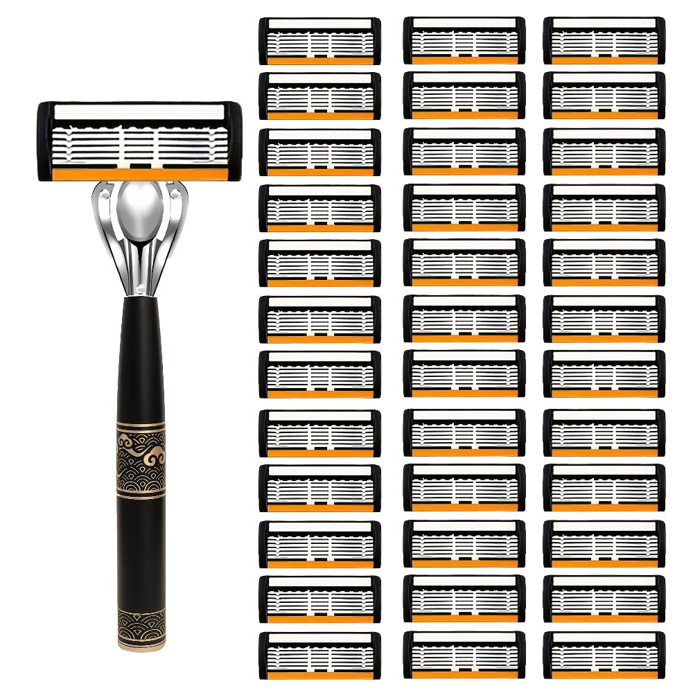 Men's Razor 6-Layer Blade Refill Kit with Handle Smooth Precise Shaving – Multiple Options 6 12 24 30 36 Blades Cartridge Razor
