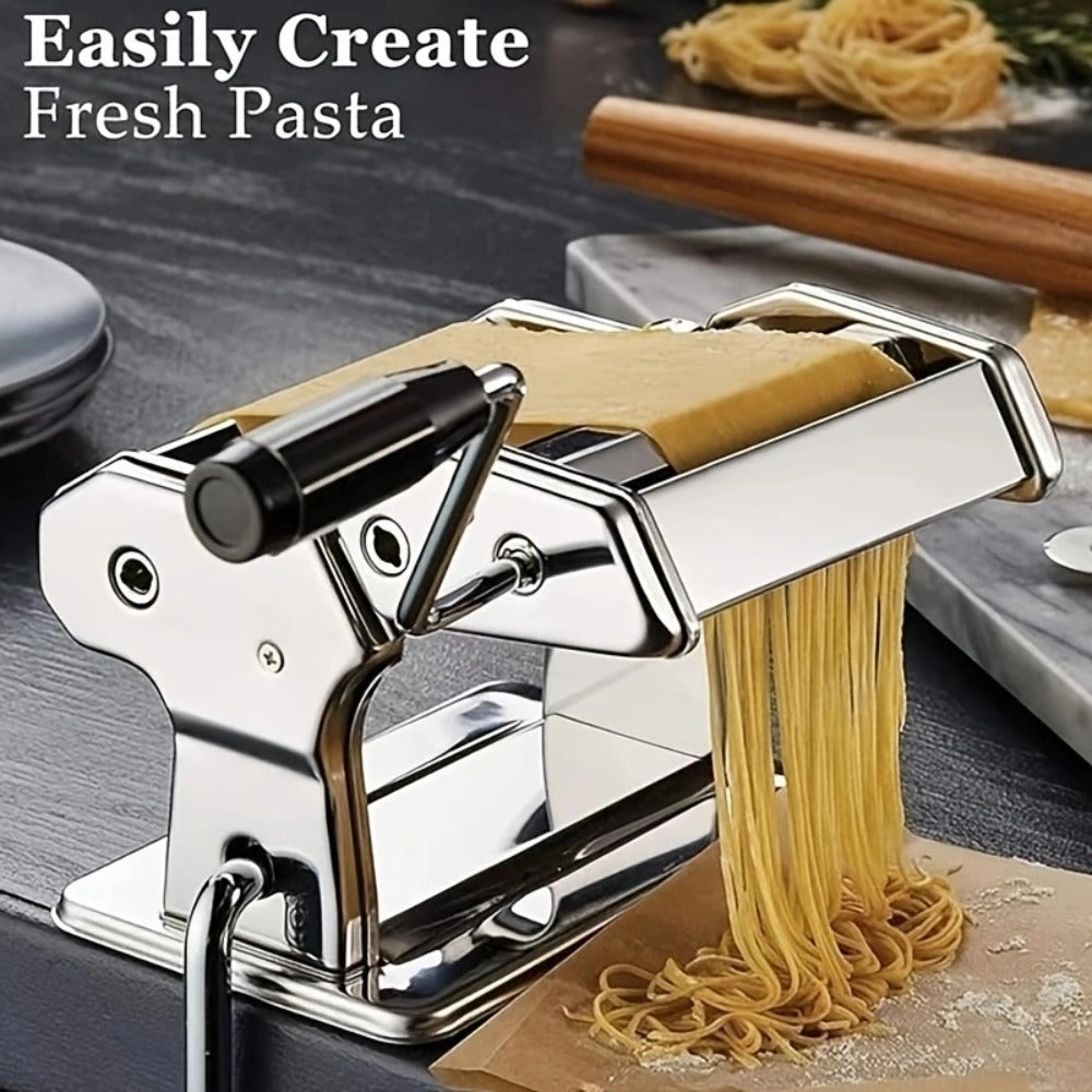 Pasta Machine with 8 Adjustable Thickness Settings, 2-in-1 Stainless Steel Manual Pasta Maker with Roller & Cutter