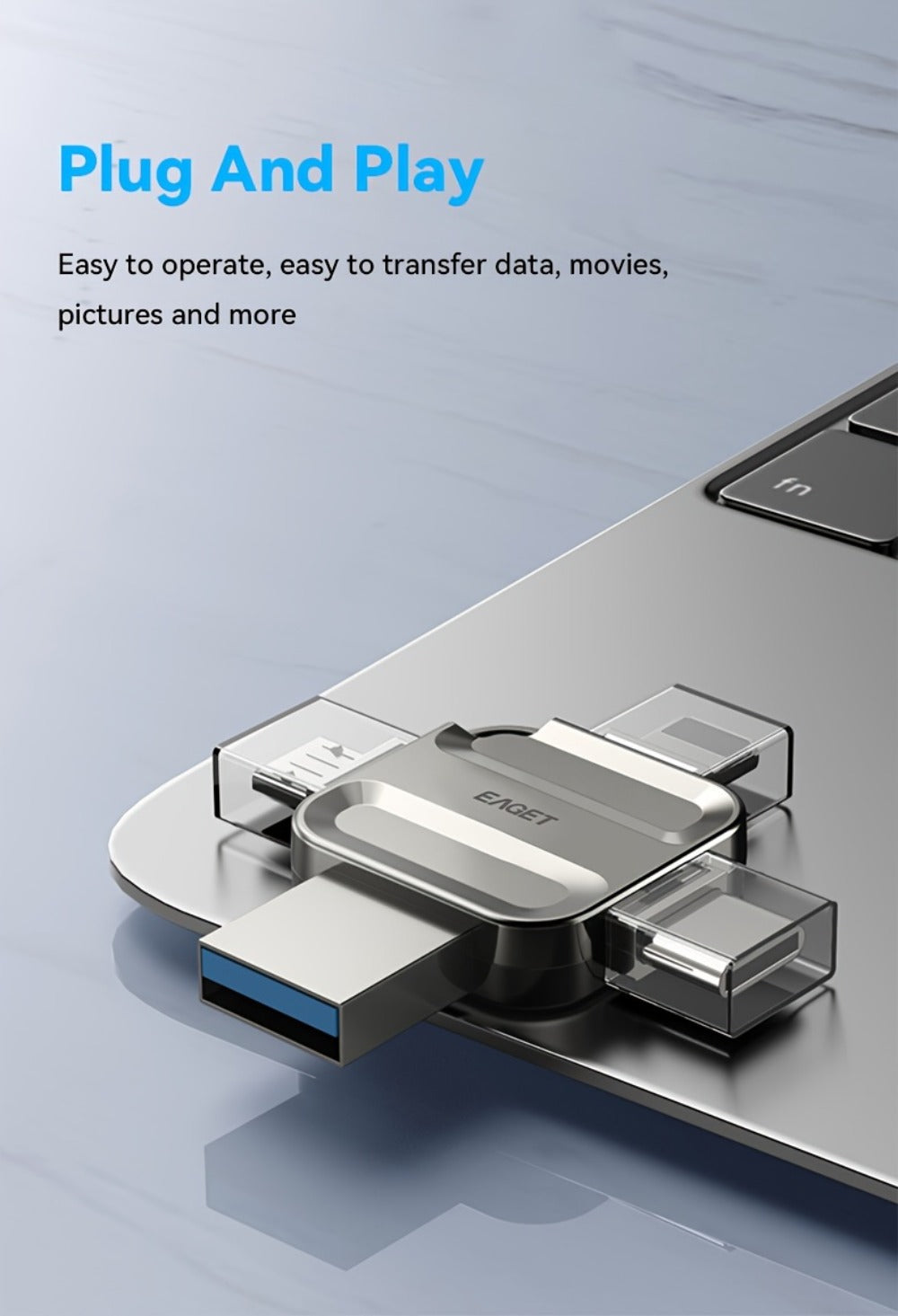USB Flash Drive EAGET I50 4-in-1 USB 3.0 Multi-Connector Memory Stick with 32GB to 256GB Options
