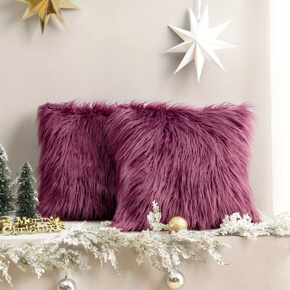 Faux Fur Throw Pillow Covers Pack of 2 – Luxury Soft Fluffy Decorative Cushion Covers for Couch Bed Sofa, Pet Friendly, Zipper Closure