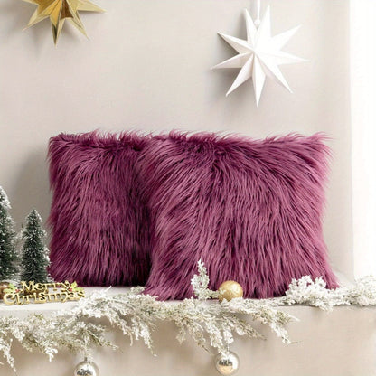 Faux Fur Throw Pillow Covers Pack of 2 – Luxury Soft Fluffy Decorative Cushion Covers for Couch Bed Sofa, Pet Friendly, Zipper Closure