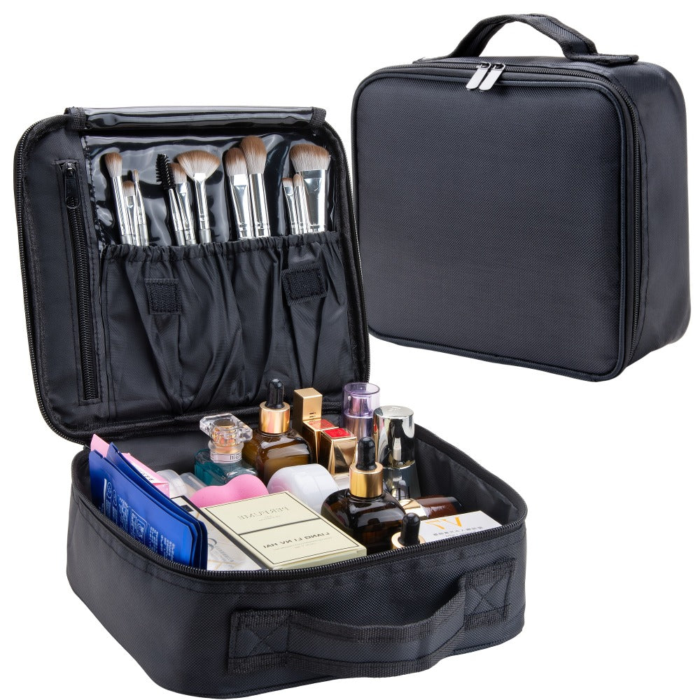 Makeup Bag Fabric Travel Case with Easy-Clean Lining and Top Handle for Travel, Vanity and Everyday Beauty Storage